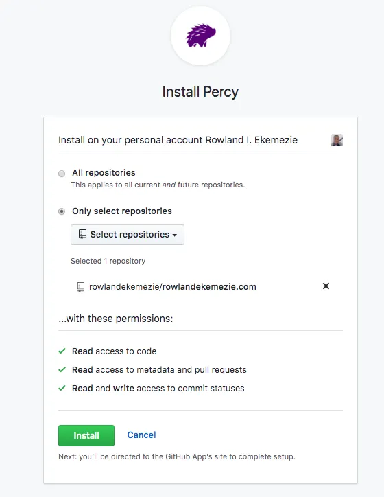 Install percy github