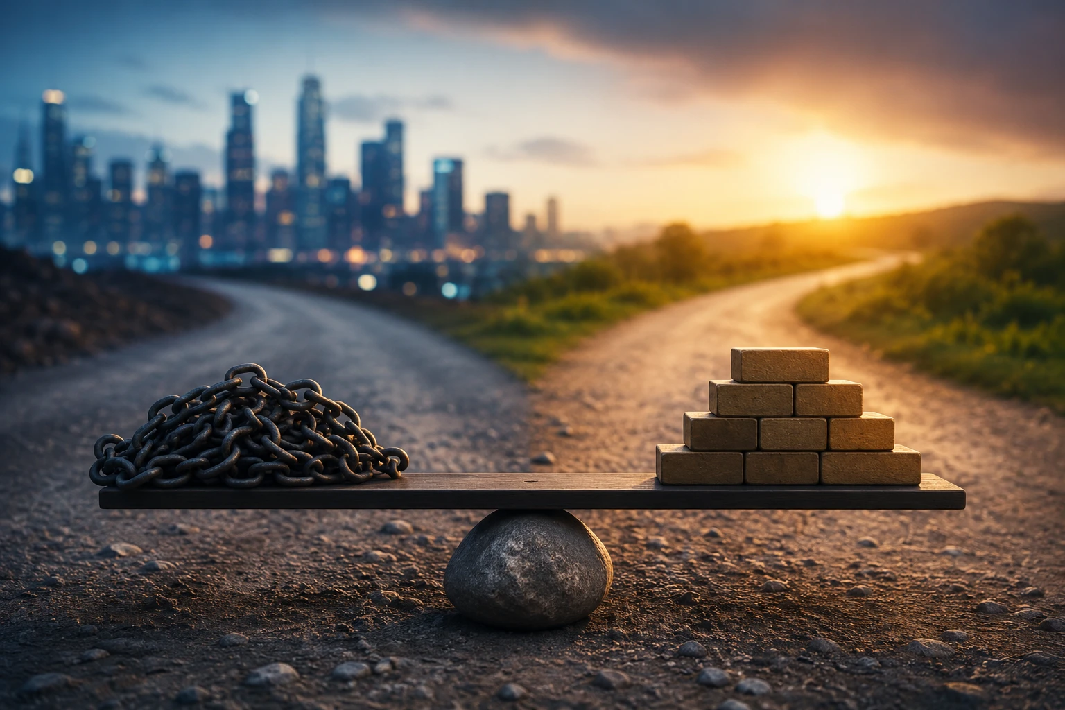 A balance scale comparing technical debt and durable engineering investment