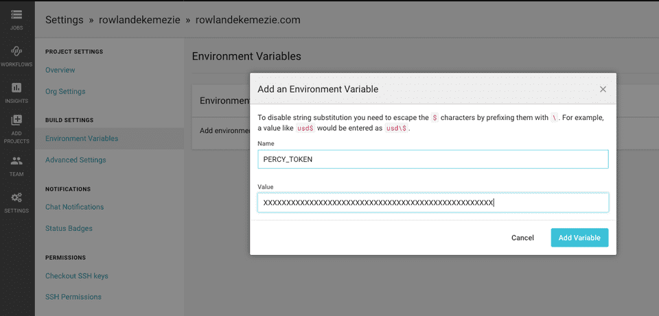 Environment Variable Modal